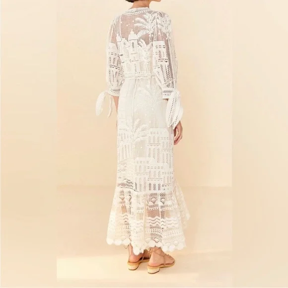 knee length dresses for ladies Off-White Nautical Guipure Maxi Dress – FARM Rio main image 0